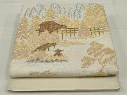 平和屋着物◎太鼓柄袋帯　風景文　金銀糸　正絹　逸品　AABM6615ou