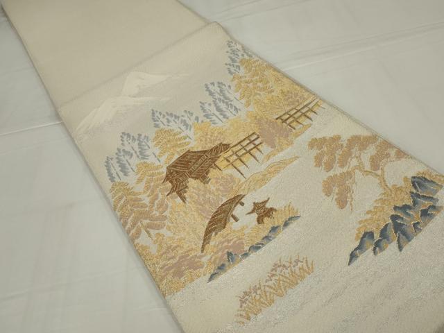 平和屋着物◎太鼓柄袋帯　風景文　金銀糸　正絹　逸品　AABM6615ou