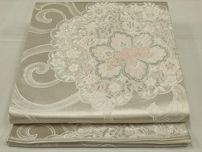 平和屋着物◎六通柄袋帯　唐織　更紗花唐草文　銀糸　正絹　逸品　AABM6616ou