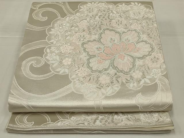 平和屋着物◎六通柄袋帯　唐織　更紗花唐草文　銀糸　正絹　逸品　AABM6616ou