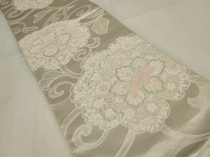 平和屋着物◎六通柄袋帯　唐織　更紗花唐草文　銀糸　正絹　逸品　AABM6616ou