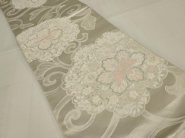 平和屋着物◎六通柄袋帯　唐織　更紗花唐草文　銀糸　正絹　逸品　AABM6616ou
