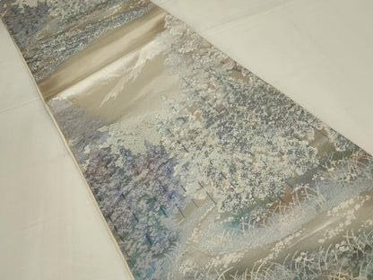 平和屋着物◎六通柄袋帯　樹林文　銀糸　正絹　逸品　AABM6623ou