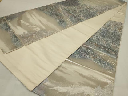 平和屋着物◎六通柄袋帯　樹林文　銀糸　正絹　逸品　AABM6623ou