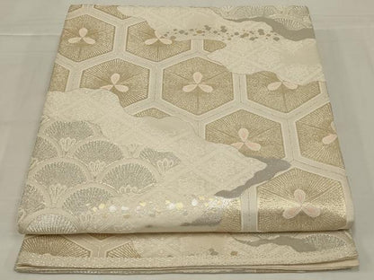 平和屋着物◎六通柄袋帯　亀甲花文　金銀糸　正絹　逸品　AABM6624ou