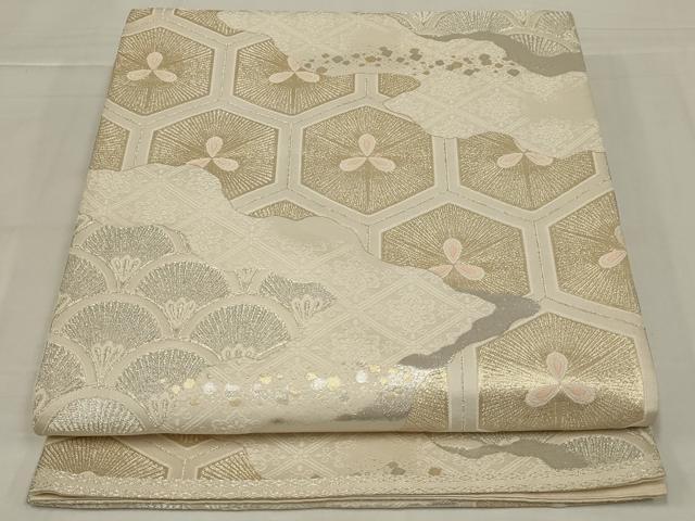 平和屋着物◎六通柄袋帯　亀甲花文　金銀糸　正絹　逸品　AABM6624ou