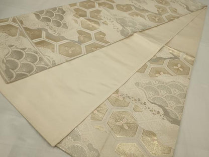 平和屋着物◎六通柄袋帯　亀甲花文　金銀糸　正絹　逸品　AABM6624ou