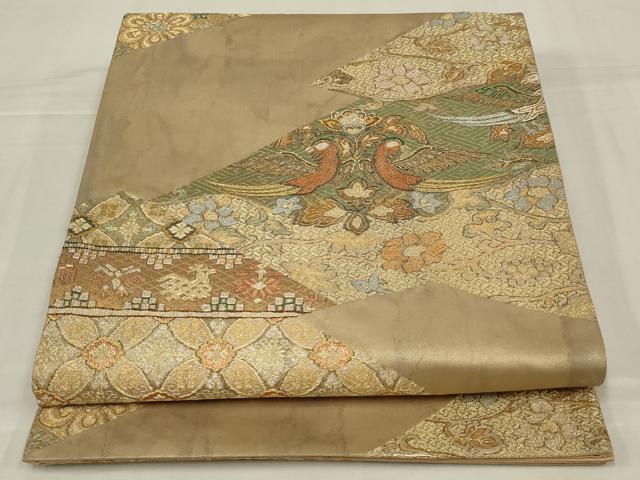 平和屋着物◎六通柄袋帯　双鳥花文　有栖川文様　金銀糸　正絹　逸品　AABM6625ou