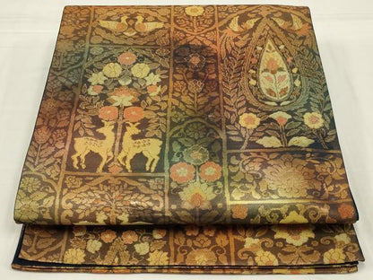 平和屋着物◎六通柄袋帯　鳥獣花文　金糸　正絹　逸品　AABM6626ou