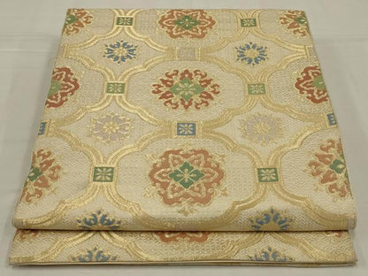 平和屋着物◎六通柄本袋帯　蜀江花文　金糸　正絹　逸品　AABM6628ou