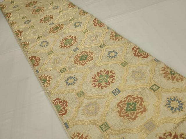 平和屋着物◎六通柄本袋帯　蜀江花文　金糸　正絹　逸品　AABM6628ou