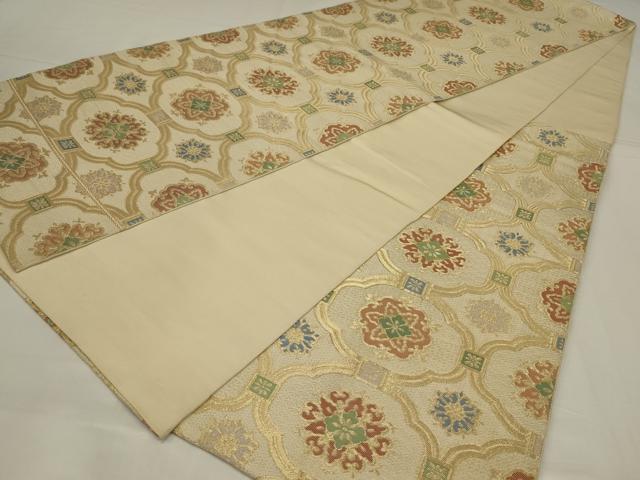 平和屋着物◎六通柄本袋帯　蜀江花文　金糸　正絹　逸品　AABM6628ou