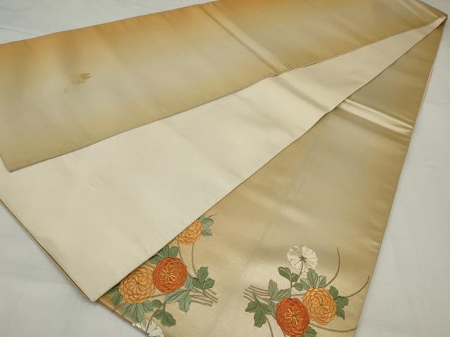 平和屋着物◎太鼓柄袋帯　唐織　駒刺繍　エ霞枝花文　銀糸　正絹　逸品　AABM6633ou