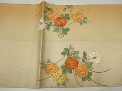平和屋着物◎太鼓柄袋帯　唐織　駒刺繍　エ霞枝花文　銀糸　正絹　逸品　AABM6633ou