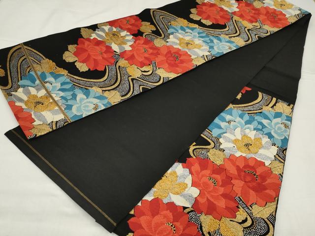 平和屋着物◎六通柄袋帯　唐織　流水花文　金銀糸　正絹　逸品　AABM6634ou