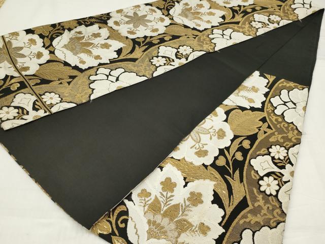 平和屋着物◎六通柄　本袋帯　唐織　更紗花文　黒地　金糸　AABM6636ou