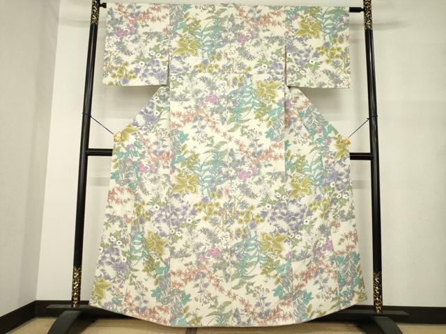 平和屋着物●上質な小紋　草花文　正絹　逸品　AABM6641ck