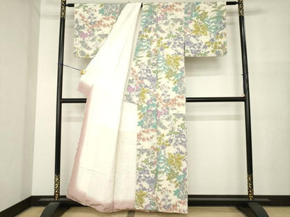 平和屋着物●上質な小紋　草花文　正絹　逸品　AABM6641ck