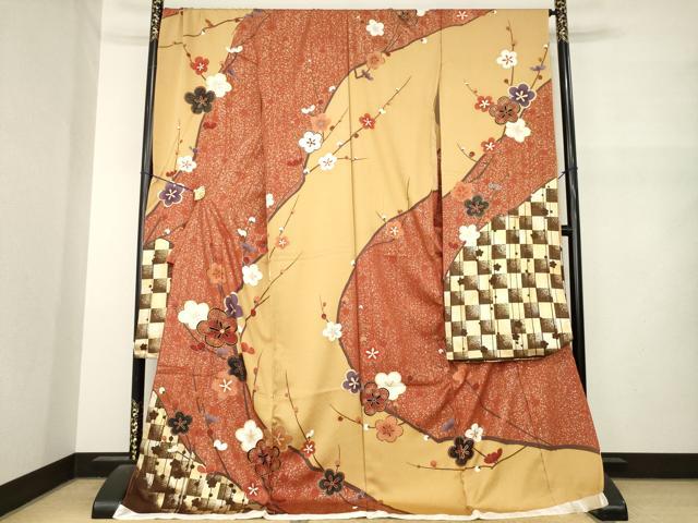 平和屋着物●豪華振袖　駒刺繍　枝梅　金彩　仮絵羽　逸品　未使用　AABM6642ck