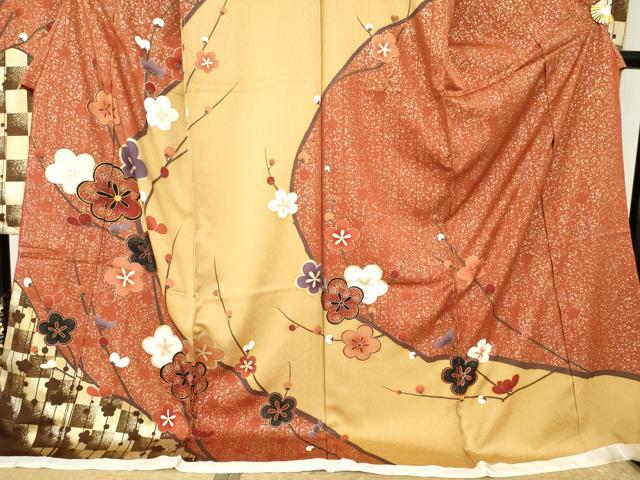 平和屋着物●豪華振袖　駒刺繍　枝梅　金彩　仮絵羽　逸品　未使用　AABM6642ck