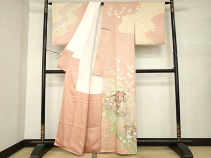 平和屋着物●訪問着　絞り　御所車花文　正絹　逸品　AABM6643ck