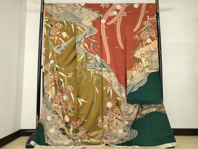 平和屋着物●豪華振袖　辻が花　吉祥花文　金彩　仮絵羽　逸品　未使用　AABM6649ck