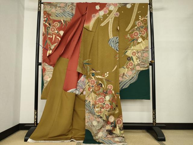 平和屋着物●豪華振袖　辻が花　吉祥花文　金彩　仮絵羽　逸品　未使用　AABM6649ck
