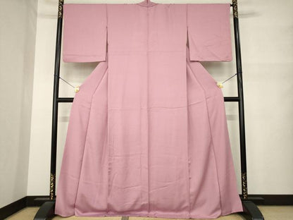 平和屋着物●上質な色無地　紅梅色　正絹　逸品　AABM6654ck
