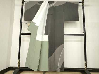 平和屋着物●訪問着　幾何学文様　松葉　正絹　逸品　AABM6655ck