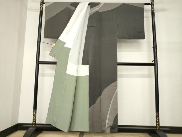 平和屋着物●訪問着　幾何学文様　松葉　正絹　逸品　AABM6655ck