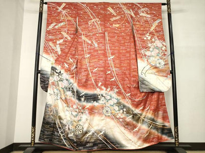 平和屋着物●豪華振袖　飛鶴花車文　金銀彩　正絹　逸品　AABM6660ck