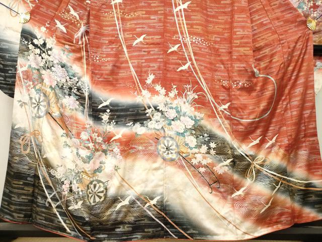 平和屋着物●豪華振袖　飛鶴花車文　金銀彩　正絹　逸品　AABM6660ck
