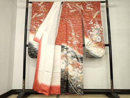 平和屋着物●豪華振袖　飛鶴花車文　金銀彩　正絹　逸品　AABM6660ck