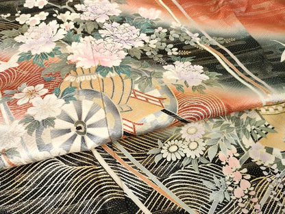 平和屋着物●豪華振袖　飛鶴花車文　金銀彩　正絹　逸品　AABM6660ck