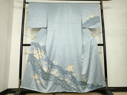 平和屋着物●訪問着　総絞り　雲取り花文　金銀彩　正絹　逸品　AABM6663ck