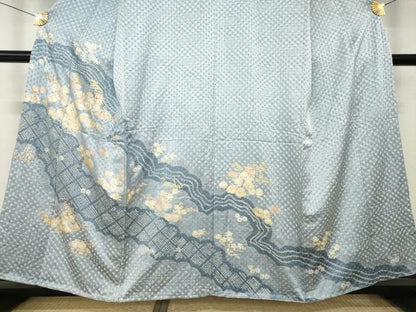 平和屋着物●訪問着　総絞り　雲取り花文　金銀彩　正絹　逸品　AABM6663ck