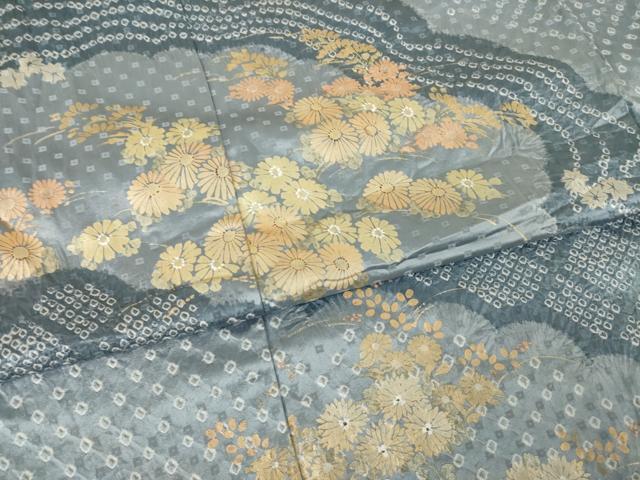 平和屋着物●訪問着　総絞り　雲取り花文　金銀彩　正絹　逸品　AABM6663ck