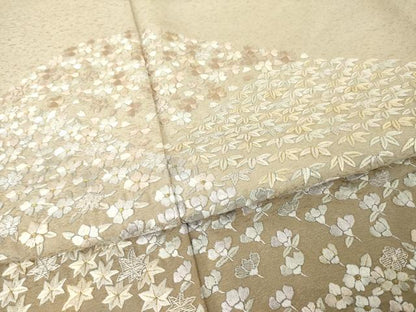 平和屋着物●訪問着　総刺繍　蘇州刺繍　草花文　暈し染め　金糸　正絹　逸品　AABM6664ck