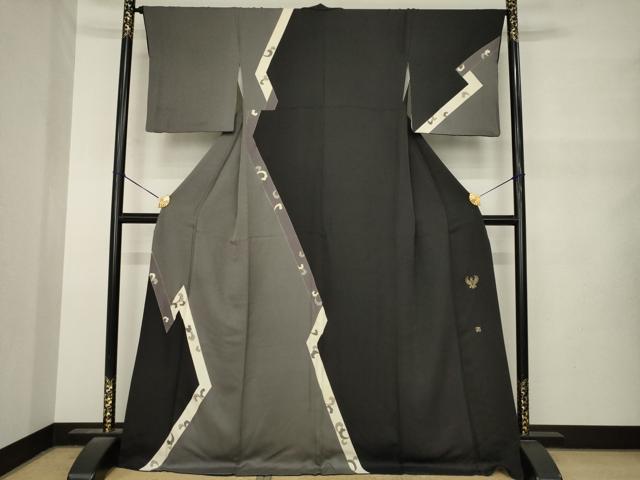 平和屋着物●螺鈿工芸作家　佐野正喜　訪問着　蔦草文　黒地　金彩　正絹　逸品　AABM6668ck