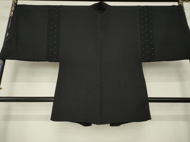 平和屋着物●男性　長羽織　羽裏：うさぎ　黒地　キングサイズ　正絹　逸品　AABM6669ck