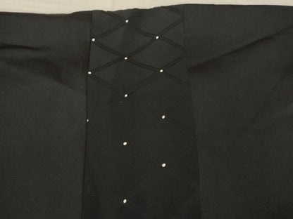 平和屋着物●男性　長羽織　羽裏：うさぎ　黒地　キングサイズ　正絹　逸品　AABM6669ck