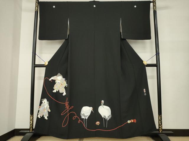 平和屋着物●京友禅作家　倉田泰波　黒留袖　童子　鶴　正絹　逸品　AABM6671ck