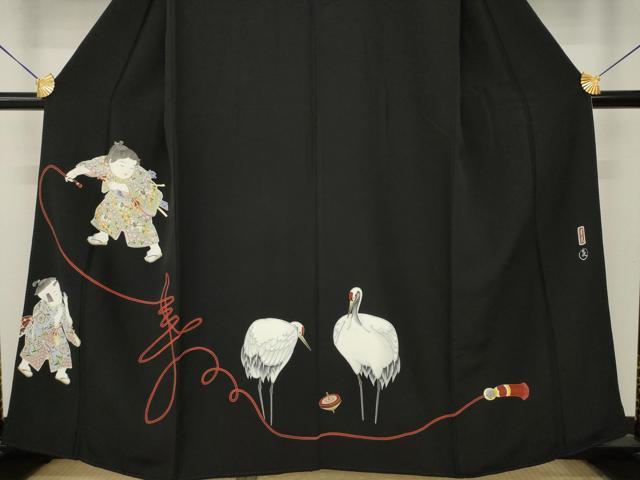 平和屋着物●京友禅作家　倉田泰波　黒留袖　童子　鶴　正絹　逸品　AABM6671ck