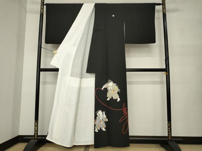 平和屋着物●京友禅作家　倉田泰波　黒留袖　童子　鶴　正絹　逸品　AABM6671ck