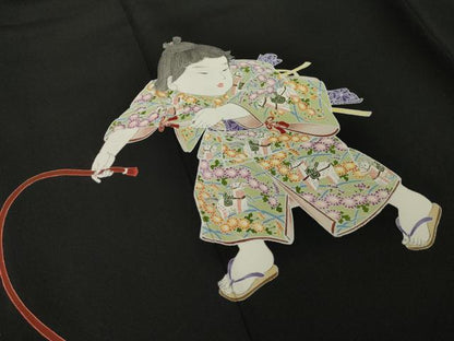 平和屋着物●京友禅作家　倉田泰波　黒留袖　童子　鶴　正絹　逸品　AABM6671ck