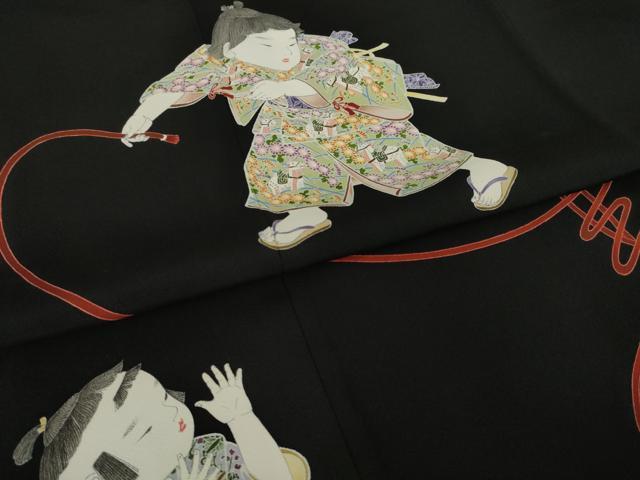 平和屋着物●京友禅作家　倉田泰波　黒留袖　童子　鶴　正絹　逸品　AABM6671ck
