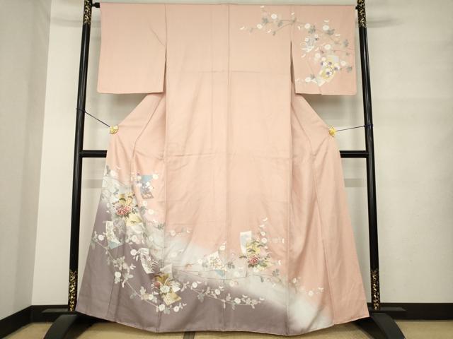 平和屋着物●訪問着　駒刺繍　短冊花文　暈し染め　金彩　正絹　逸品　AABM6674ck