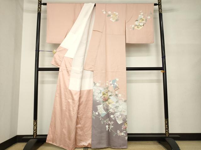 平和屋着物●訪問着　駒刺繍　短冊花文　暈し染め　金彩　正絹　逸品　AABM6674ck