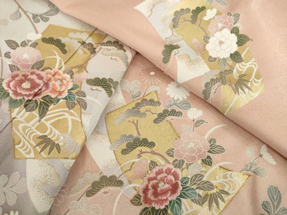 平和屋着物●訪問着　駒刺繍　短冊花文　暈し染め　金彩　正絹　逸品　AABM6674ck