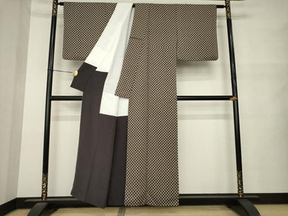 平和屋着物●上質な小紋　市松文　正絹　逸品　AABM6680ck